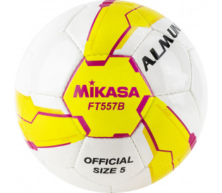 Мяч футбольный "MIKASA FT557B-YP", р.5, 32панели, глянцевый ПВХ, ручная сшивка, латексная камера, бело-желтый